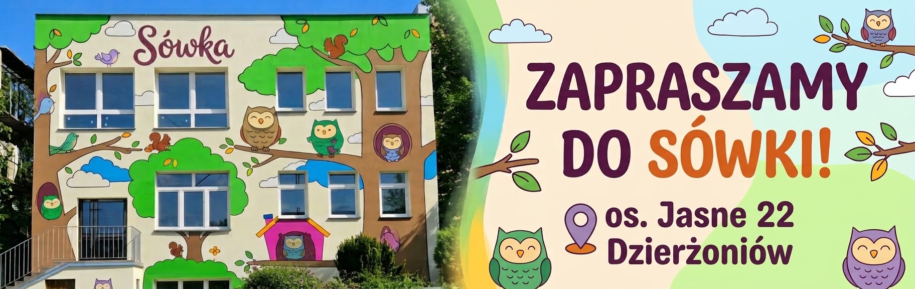 Baner żłobka z nazwą i adresem