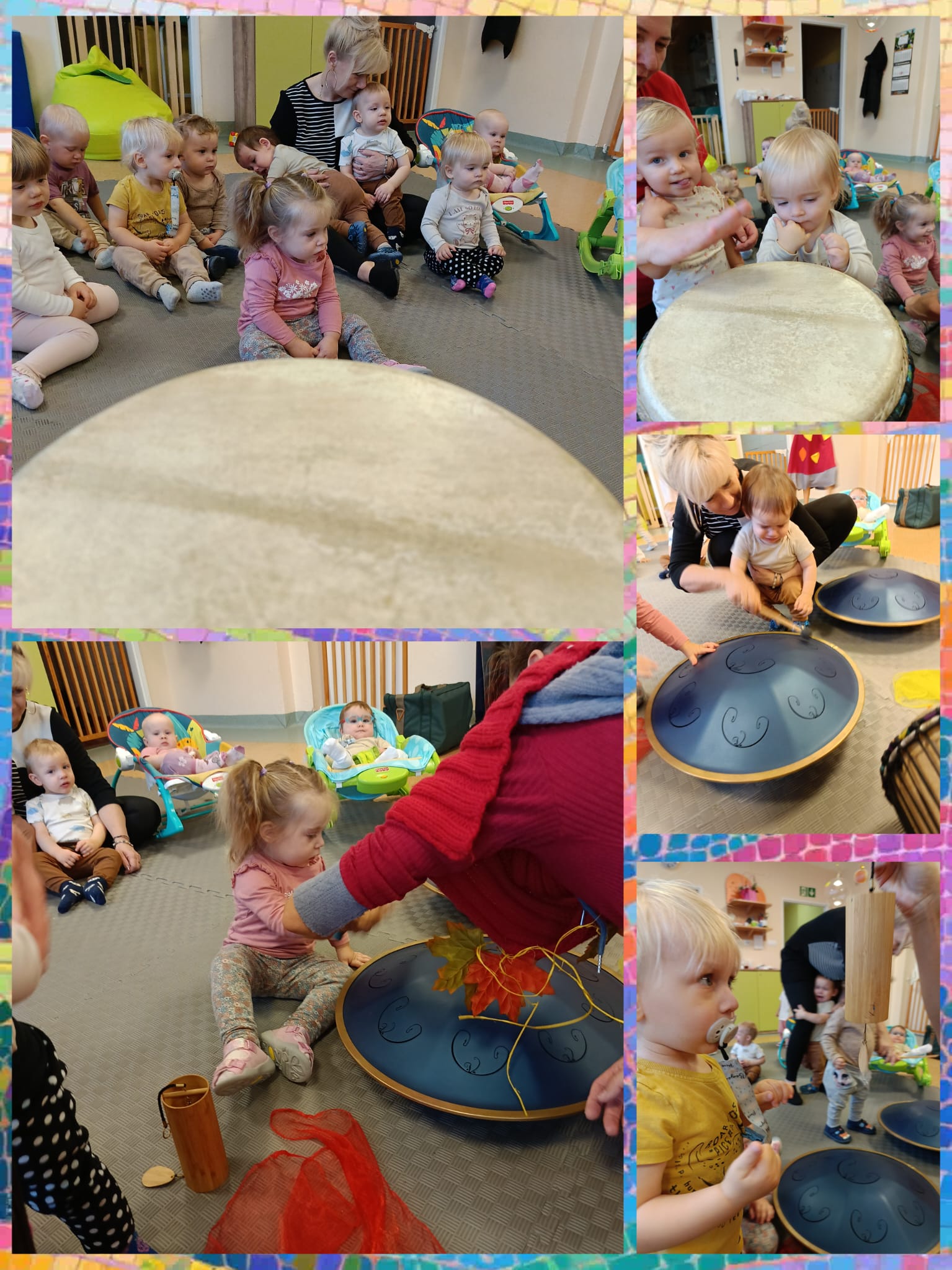 Maluszki grają na bębnach i na misach