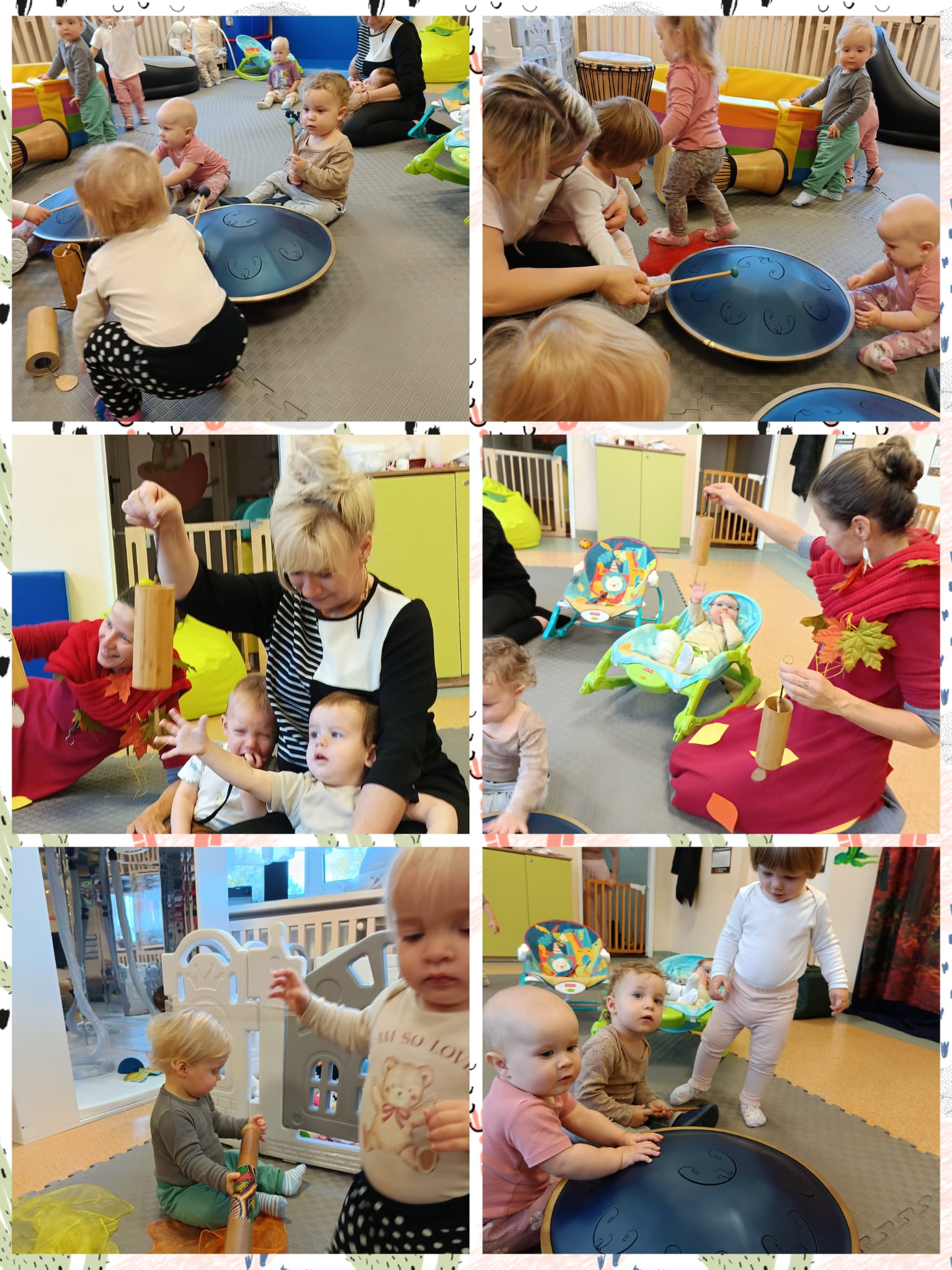 Dzieciaczki wystukują rytm na bębnach i na instrumentach