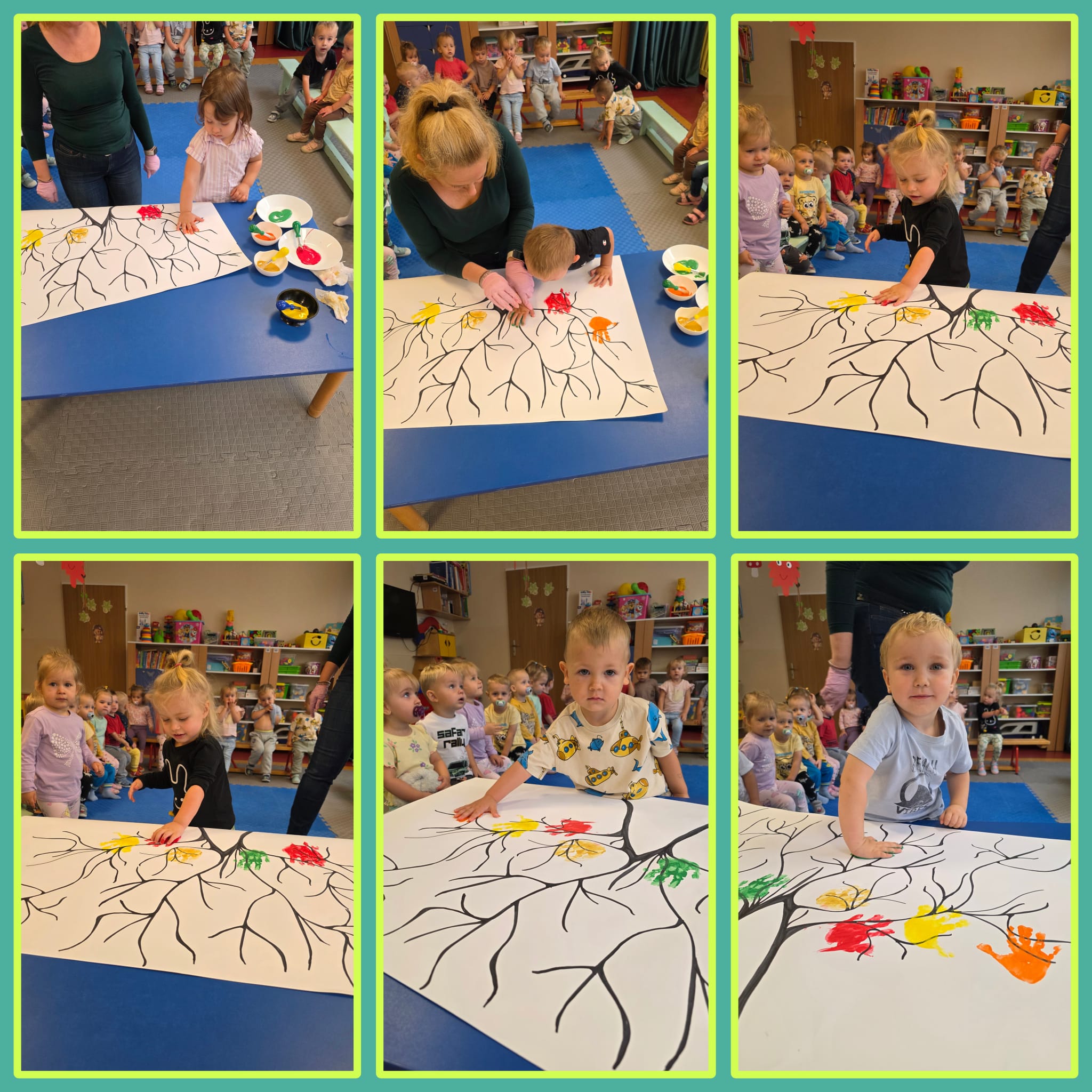 Krasnoludki z rączek robią listki na drzewie