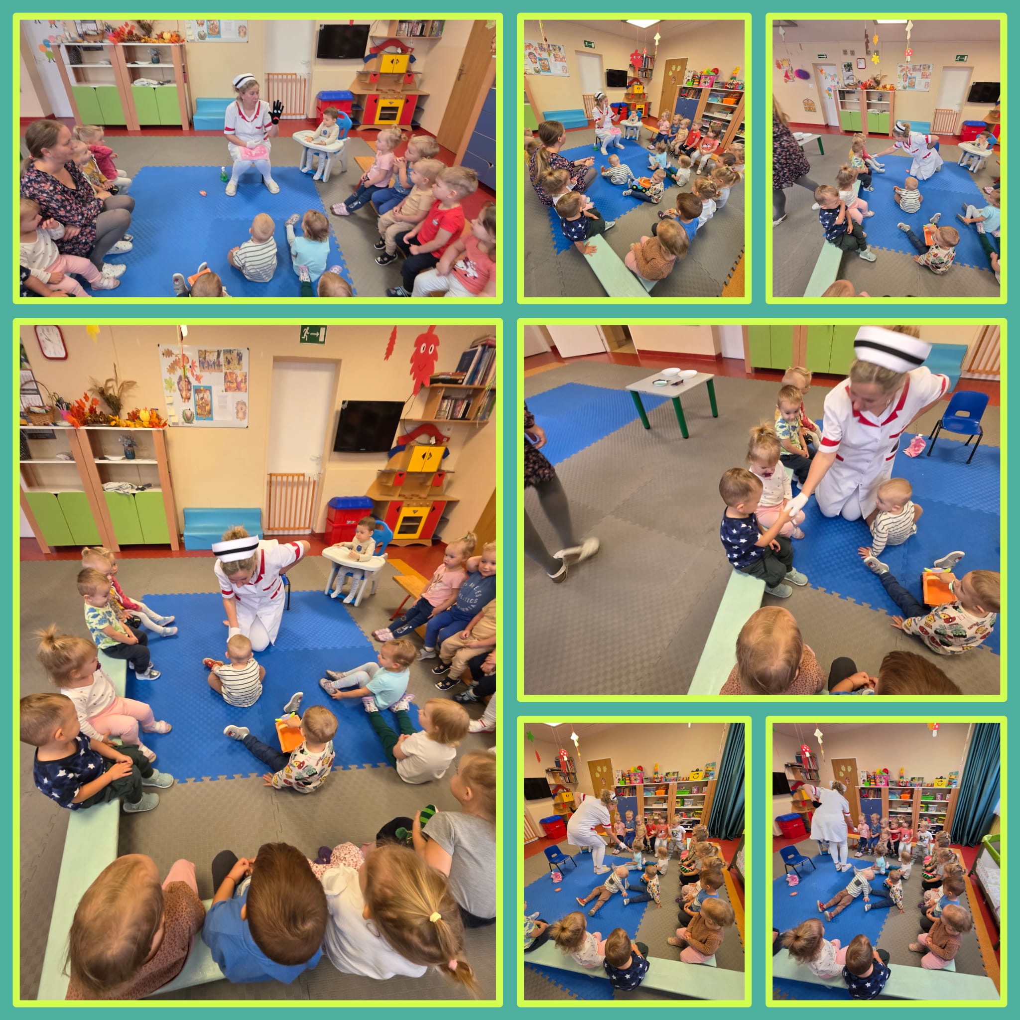 Dzieci słuchają opowiadania o myciu rączek