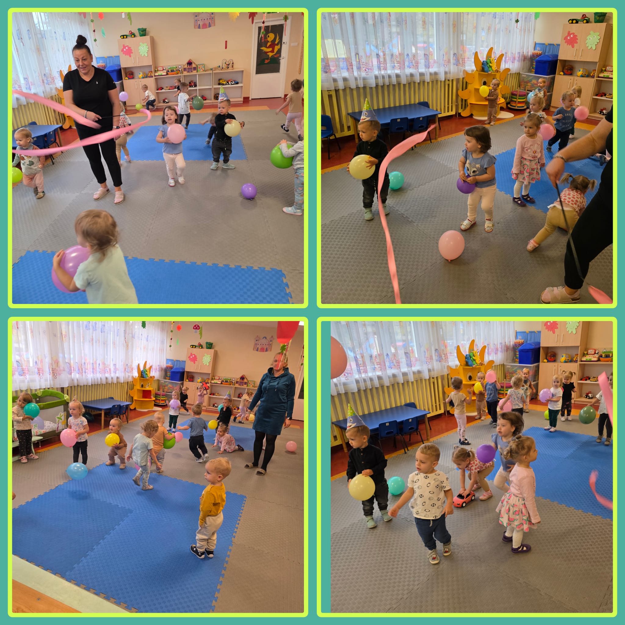 Dzieci tańczą z balonami