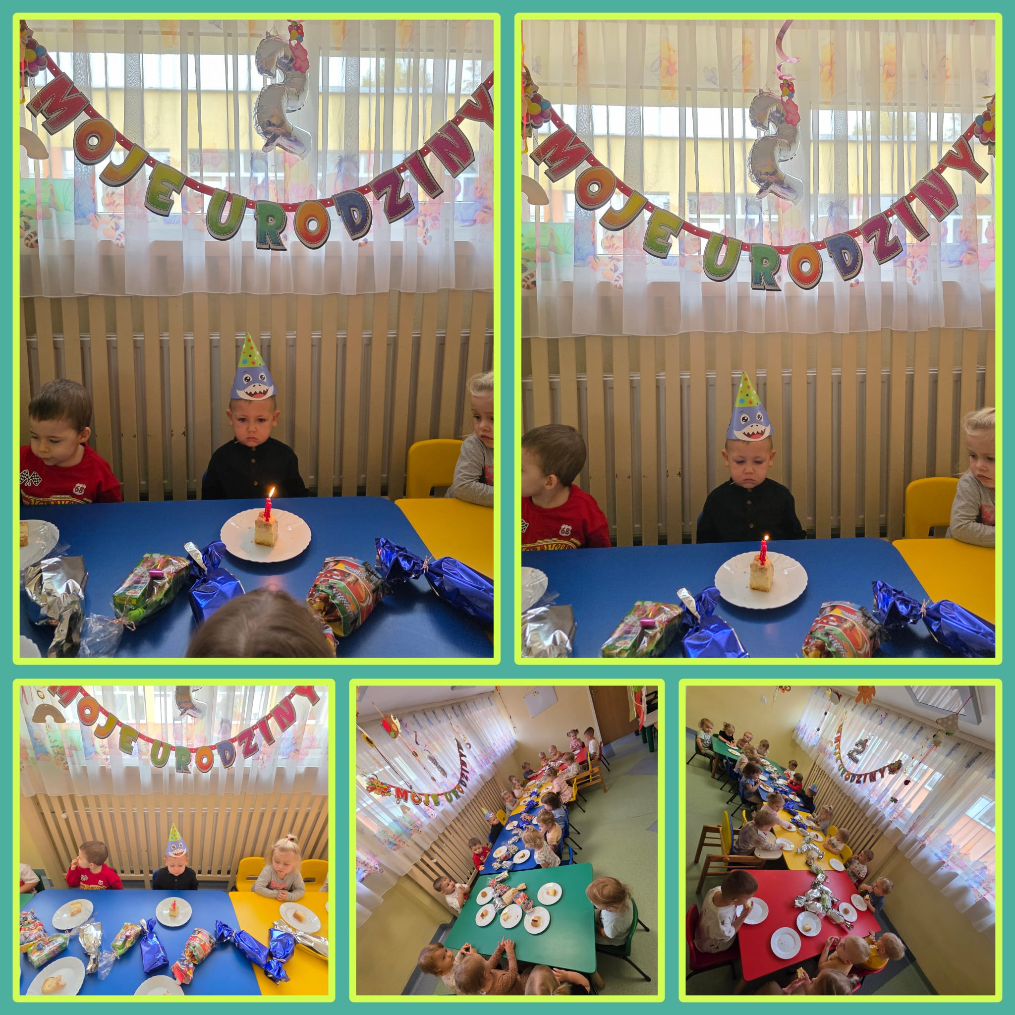 Dzieci jedzą ciasto urodzinowe