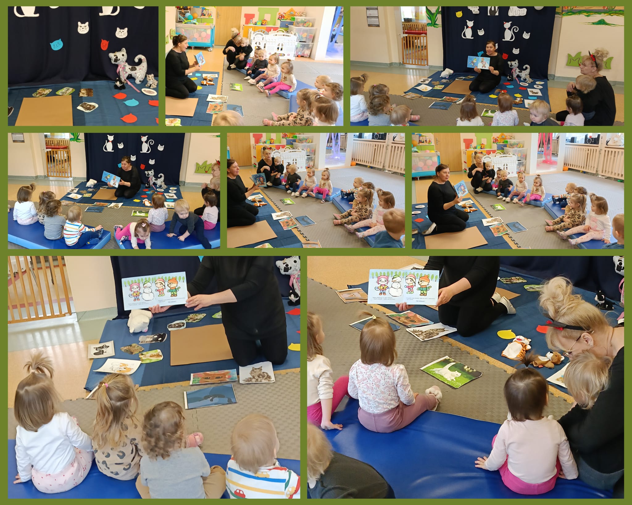 Dzieci słuchają bajeczki pt Kicia, kocia- zima.