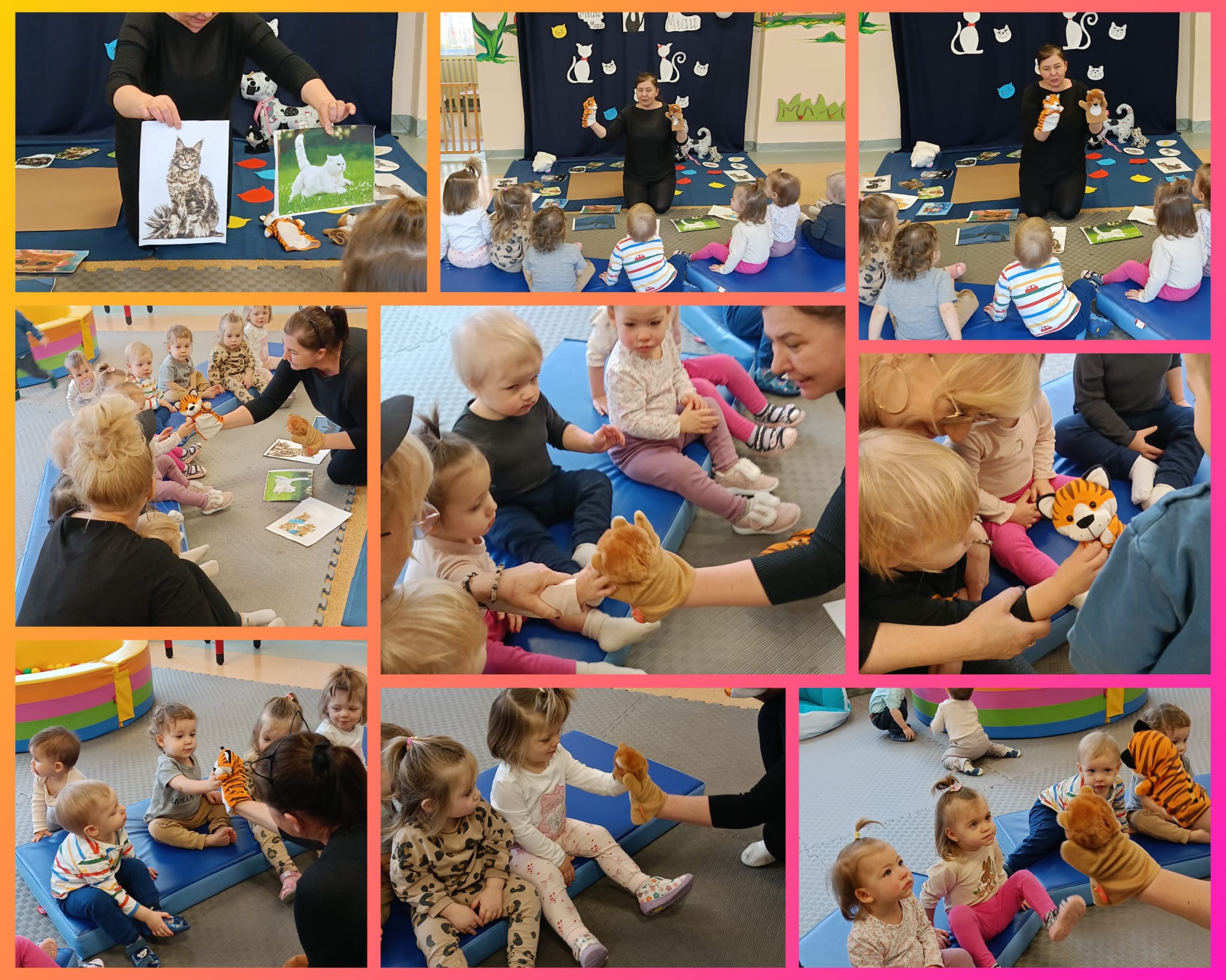 Maluszki dotykają kotki- maskotki