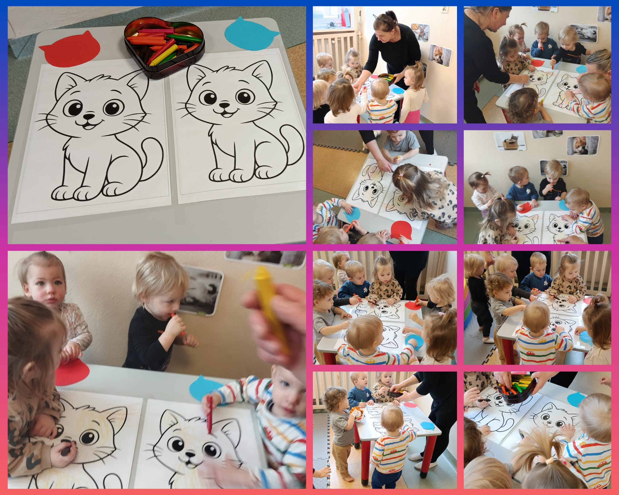 Dzieci wykonują wspólną pracę plastyczną pt