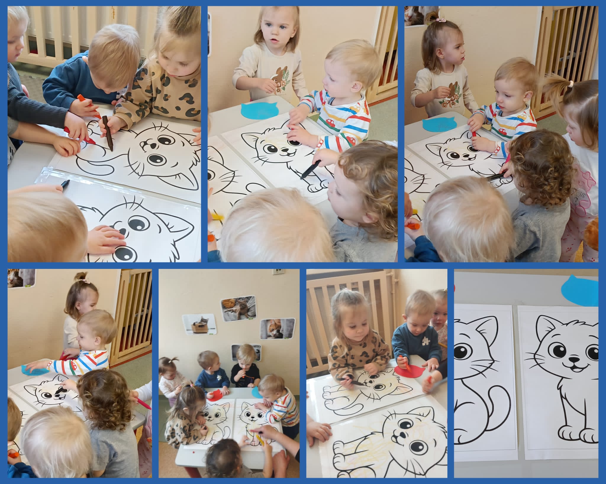 Dzieci wykonują wspólną pracę plastyczną pt