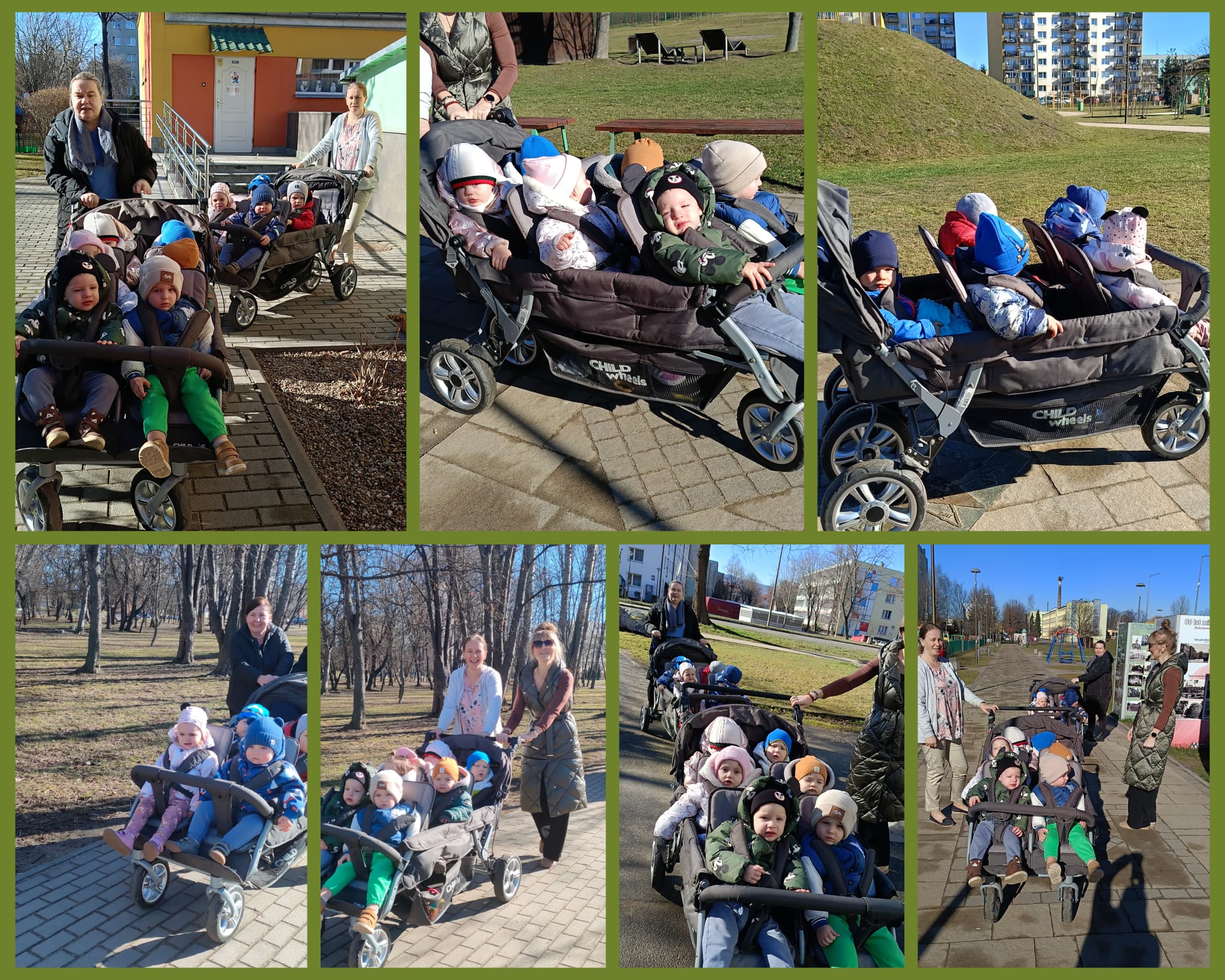 Dzieci jadą na spacer do parku.