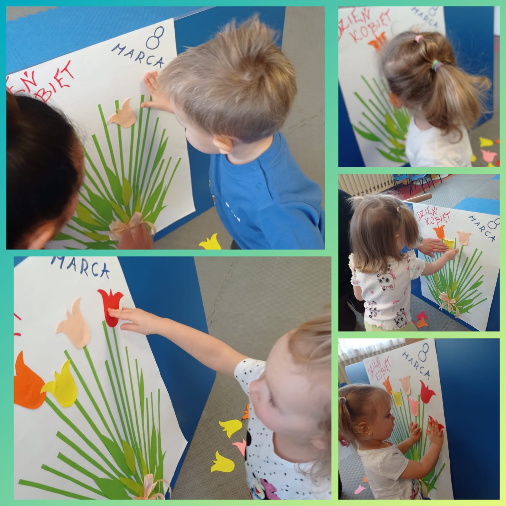 Przyklejamy kwiatuszki do wazonu