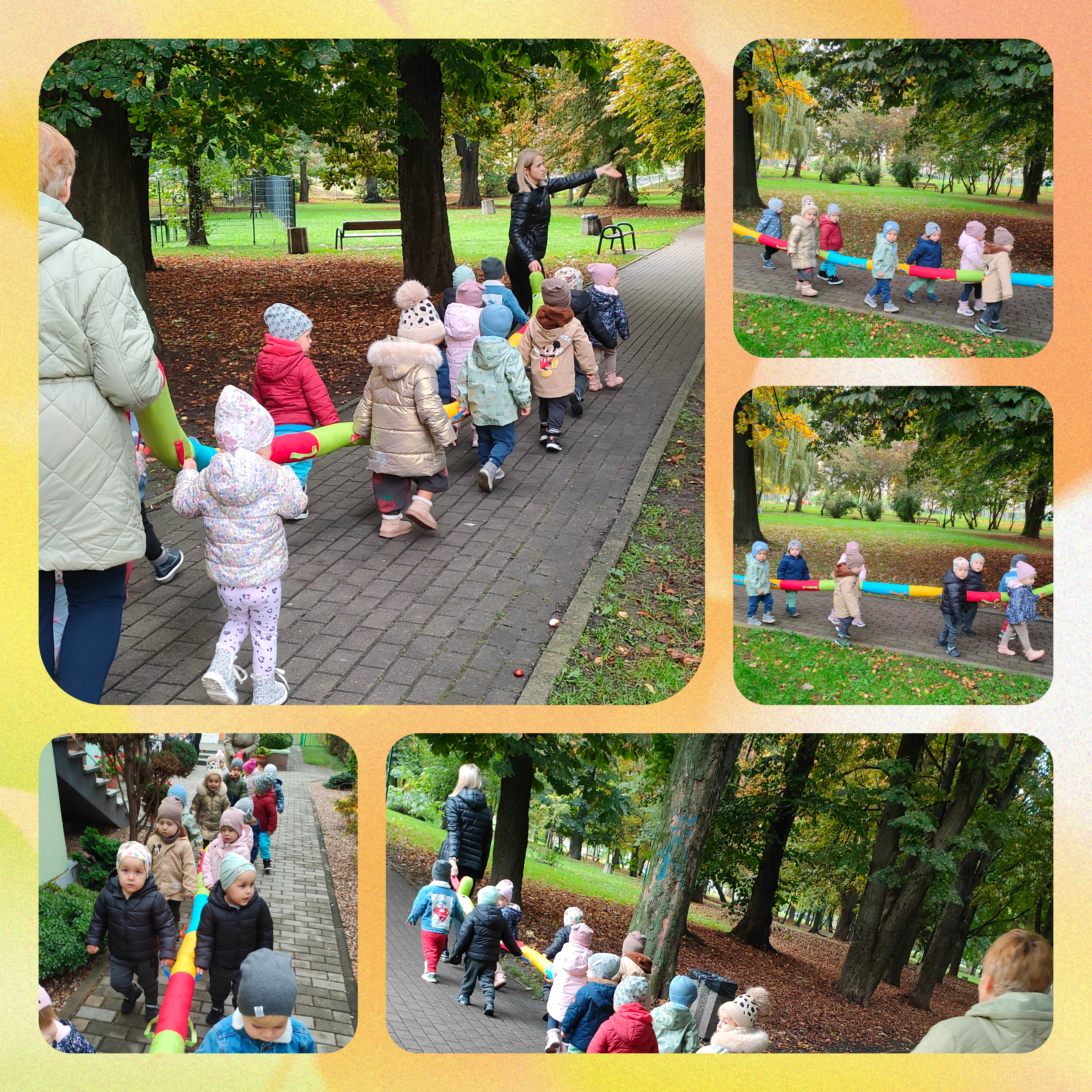 Dzieci na spacerze z wężem Guciem