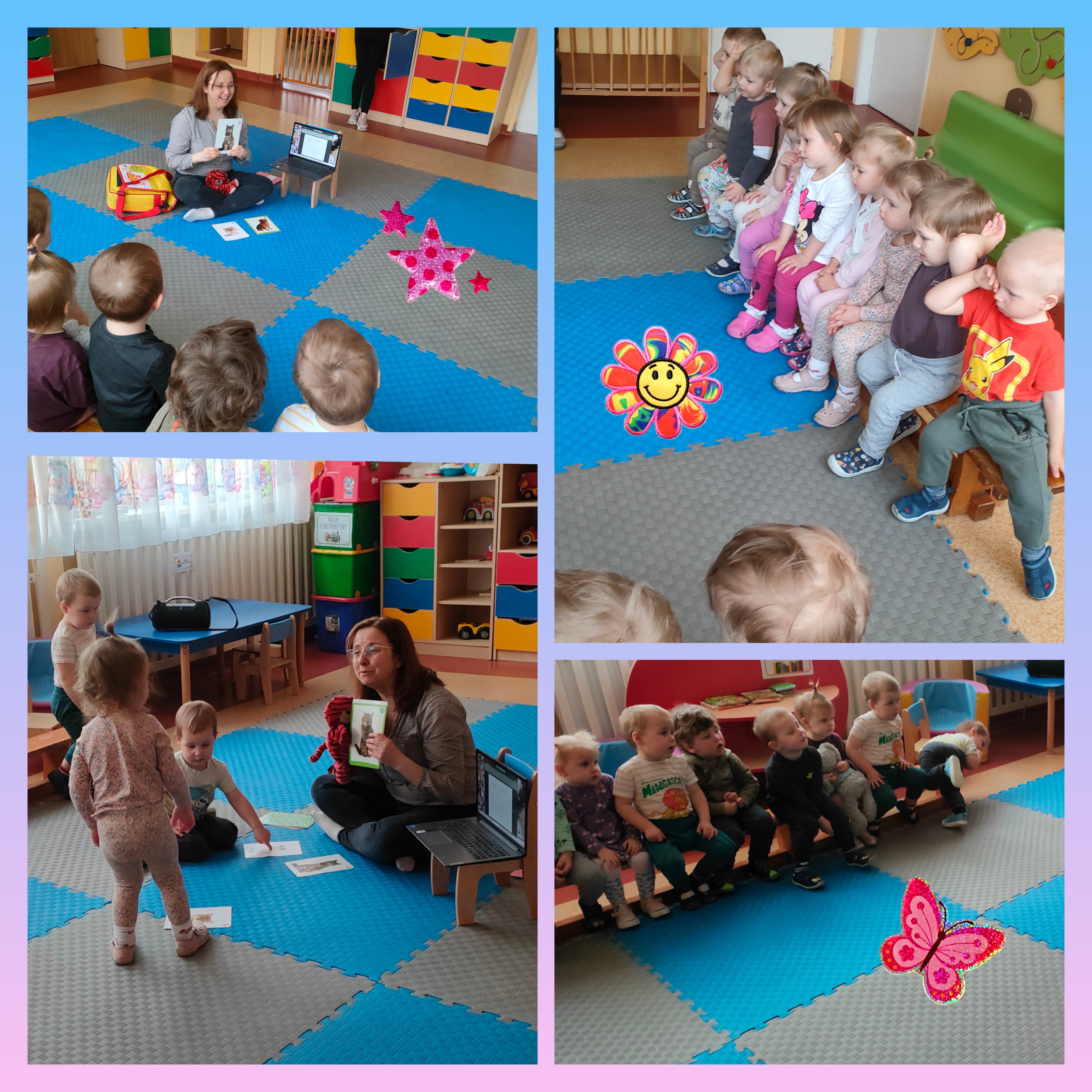 Dzieci uczą się nowych słówek po angielsku - dog, cat, mouse