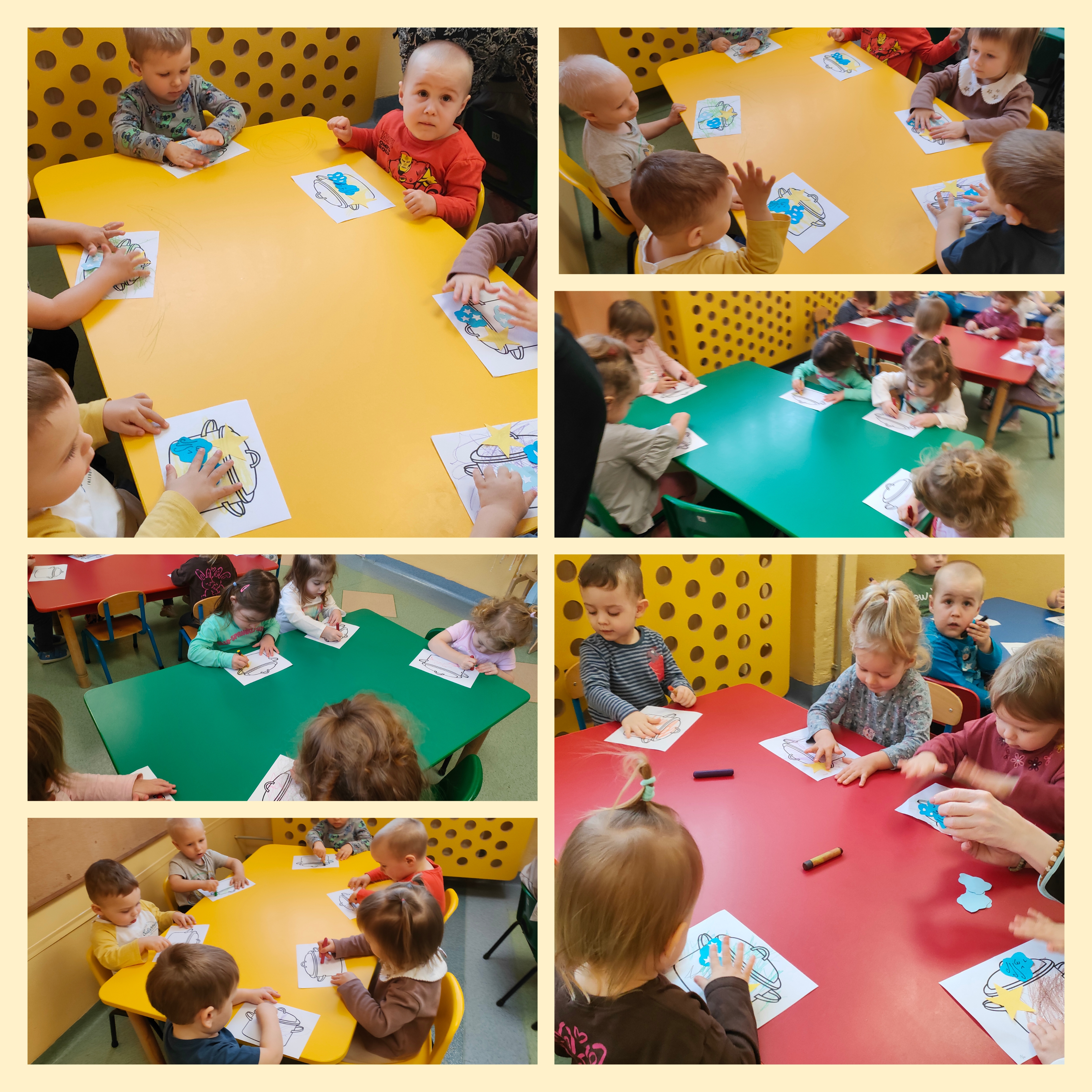 Dzieci przyklejają na garnek różne zjawiska pogodowe