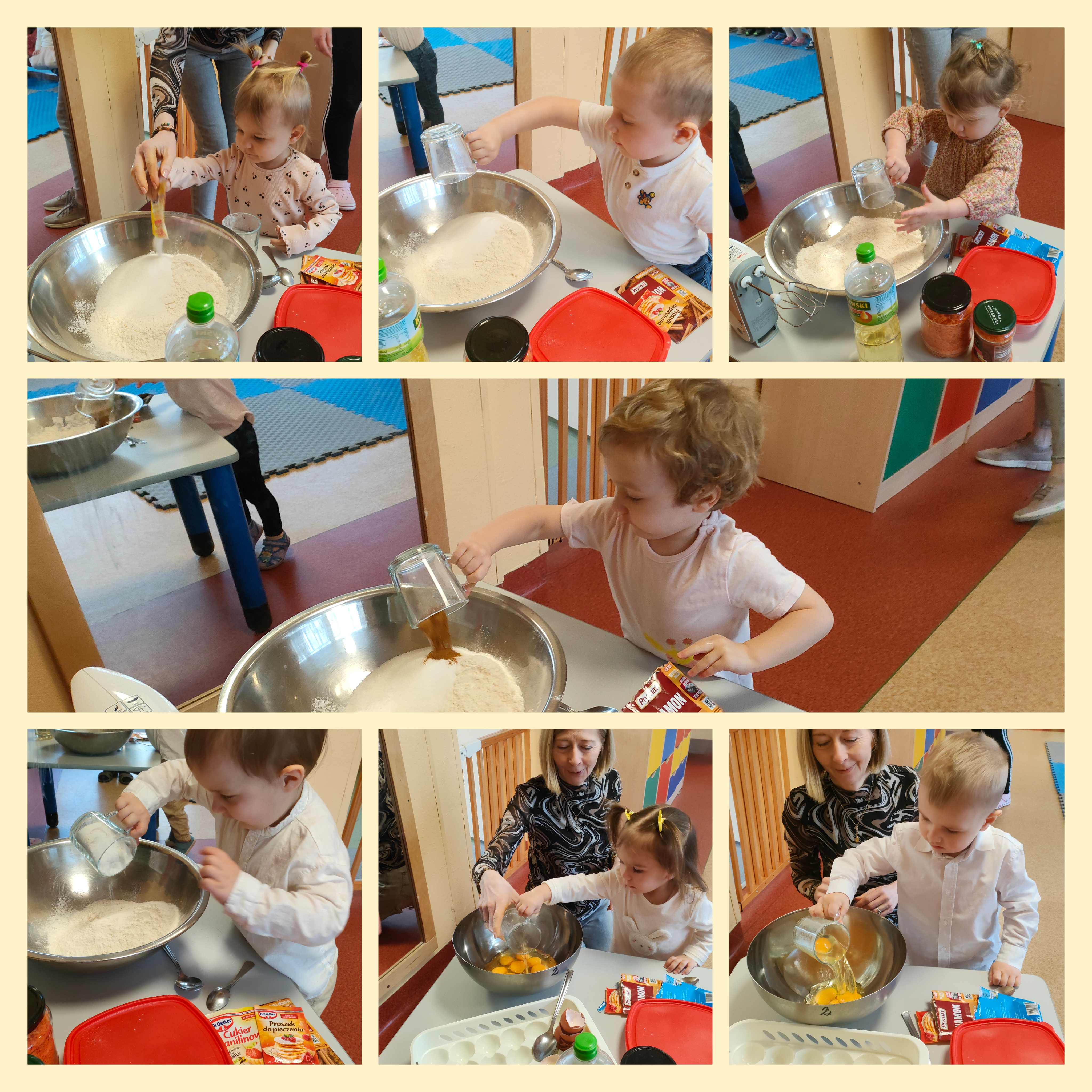 Dzieci przygotowują ciasto na babeczki marchewkowe