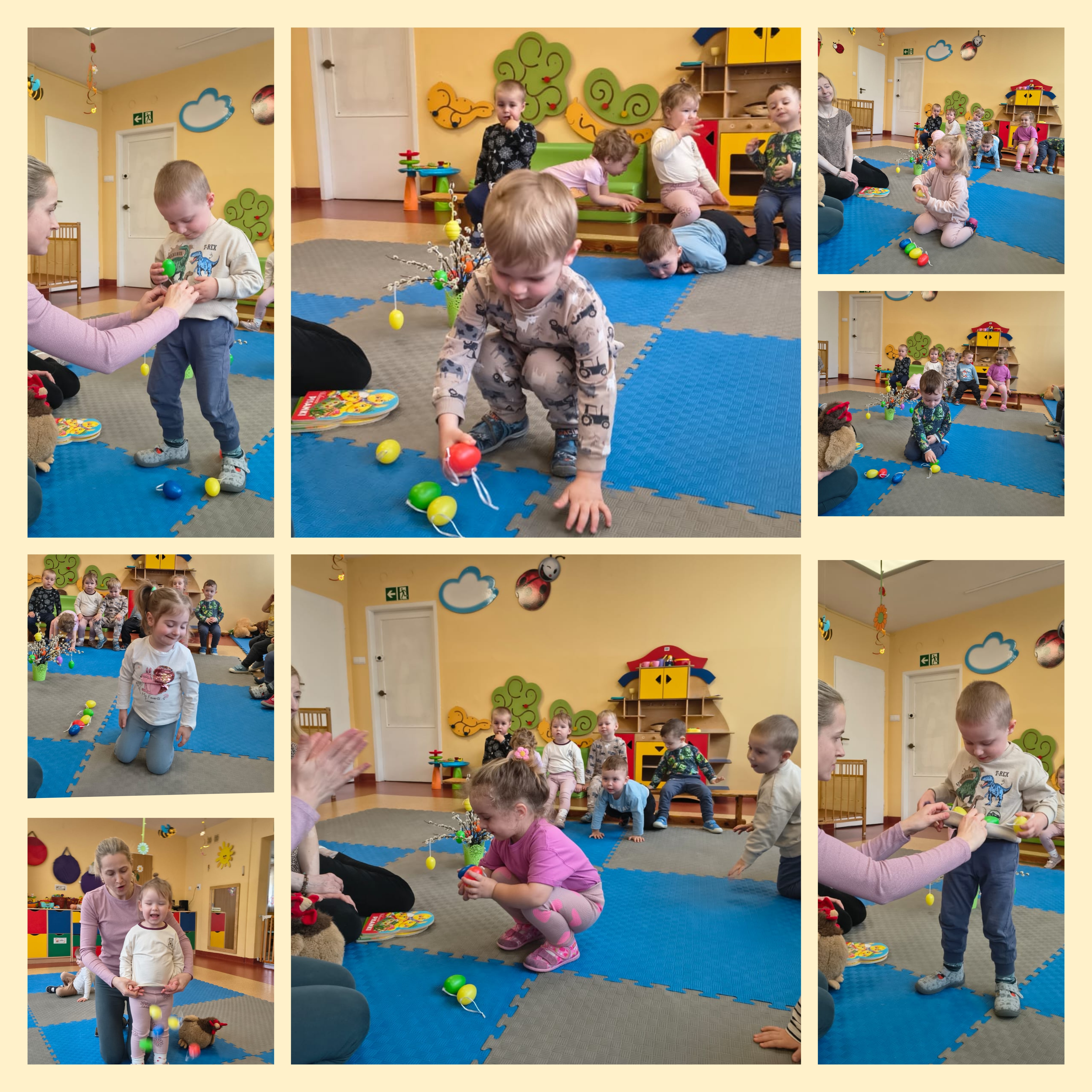 Dzieci uczą się kolorów przy pomocy jajek