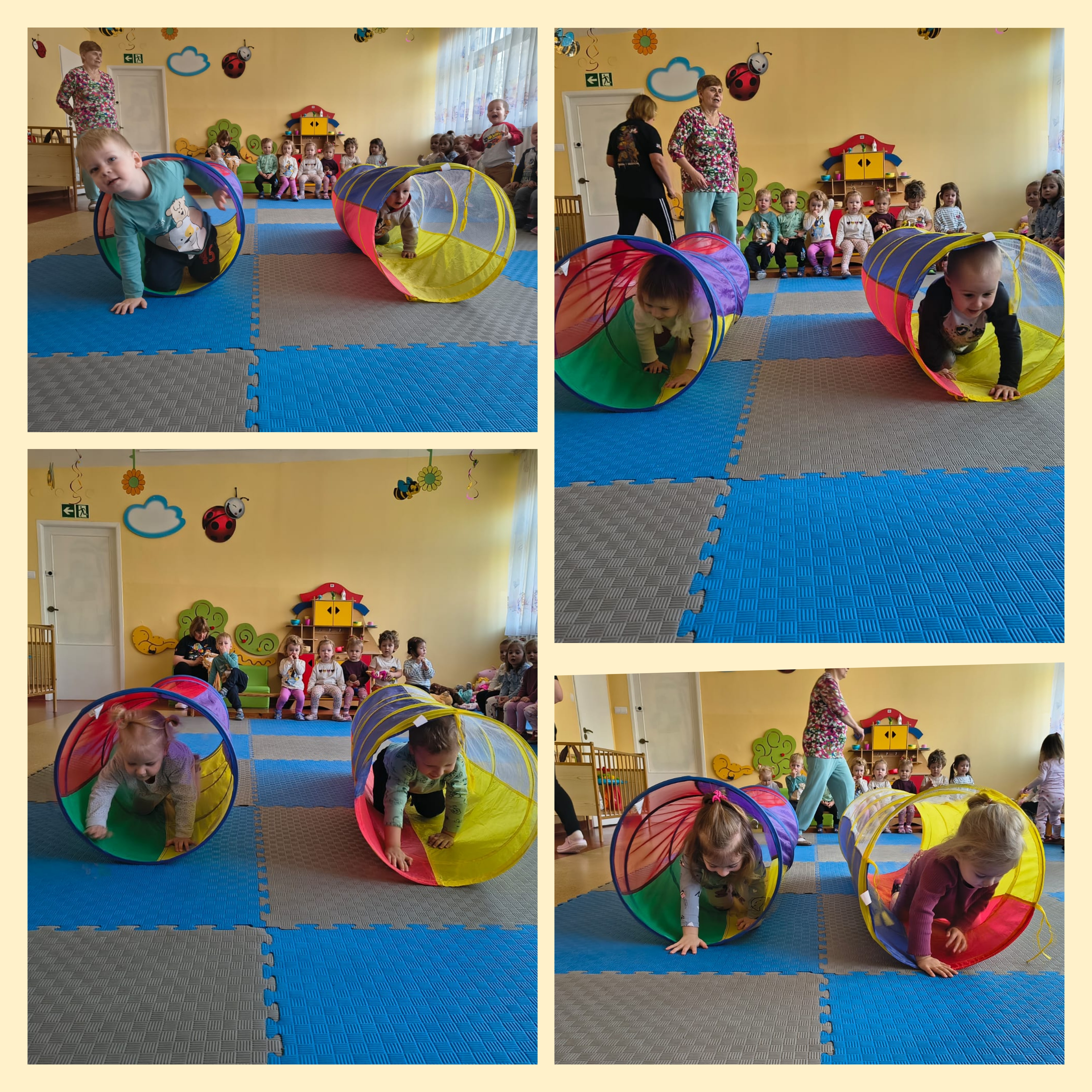 Dzieci przechodzą przez tunel