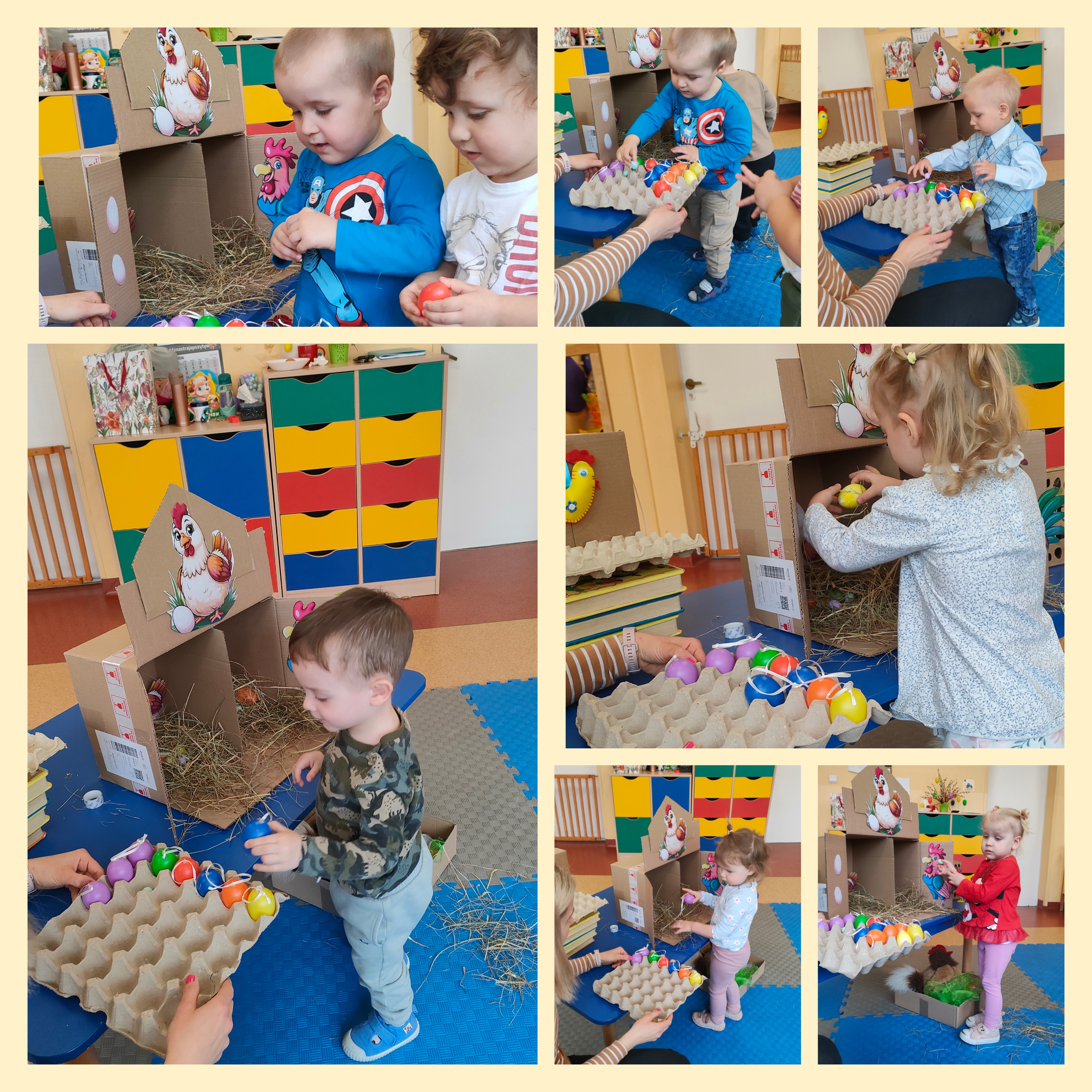 Dzieci szukają w sianku jajeczka